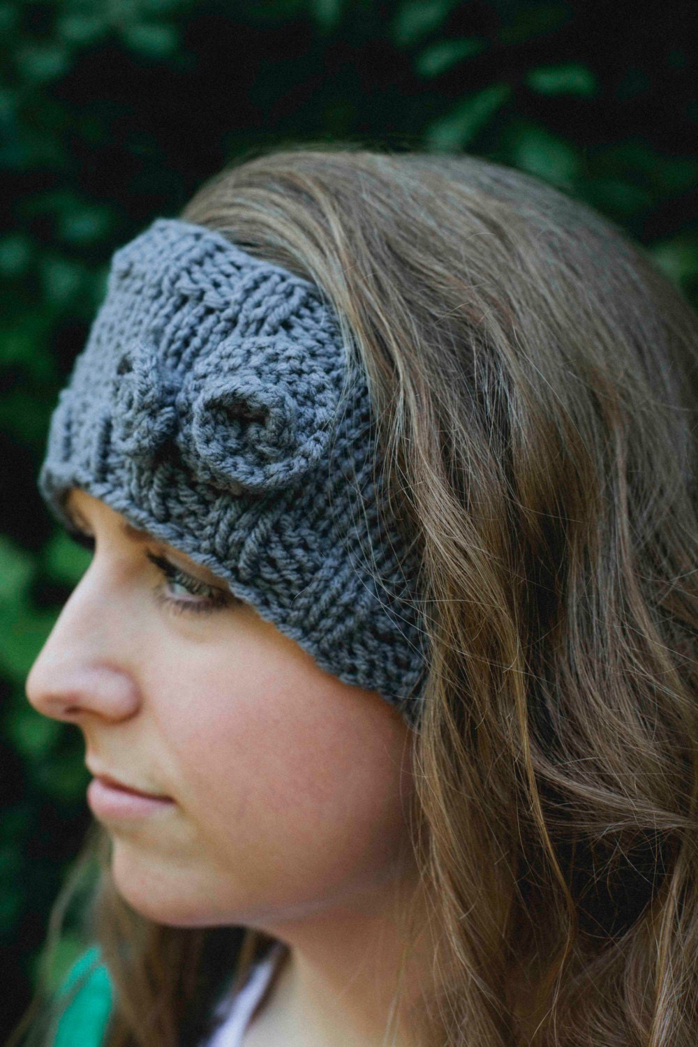 Double-Rose Ear Warmer - Grey