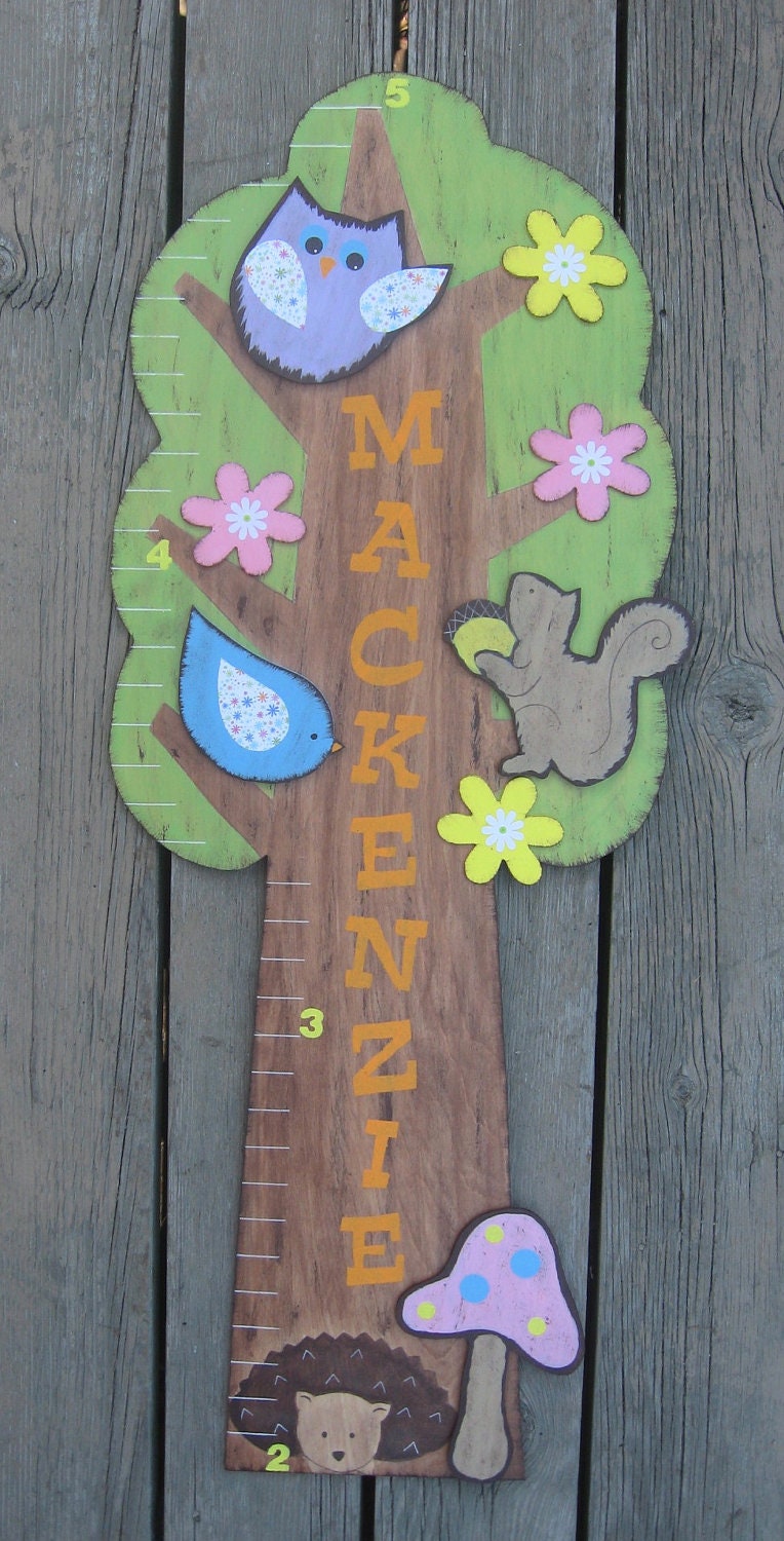 Woodland Animals Growth Chart - Hand Painted Wood Keepsake - Pottery Barn Kids Inspired