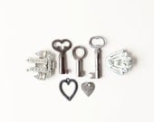 Vintage supplies, metal trinket collection - antique, skeleton keys and whimsy charms