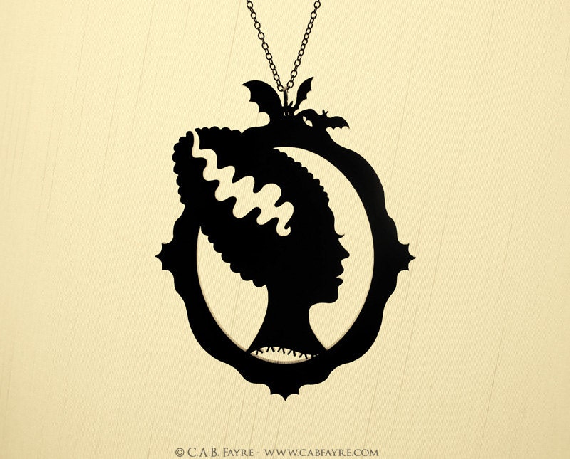 Bride of Frankenstein Silhouette Necklace - Laser Cut Acrylic (C.A.B. Fayre Original Design)