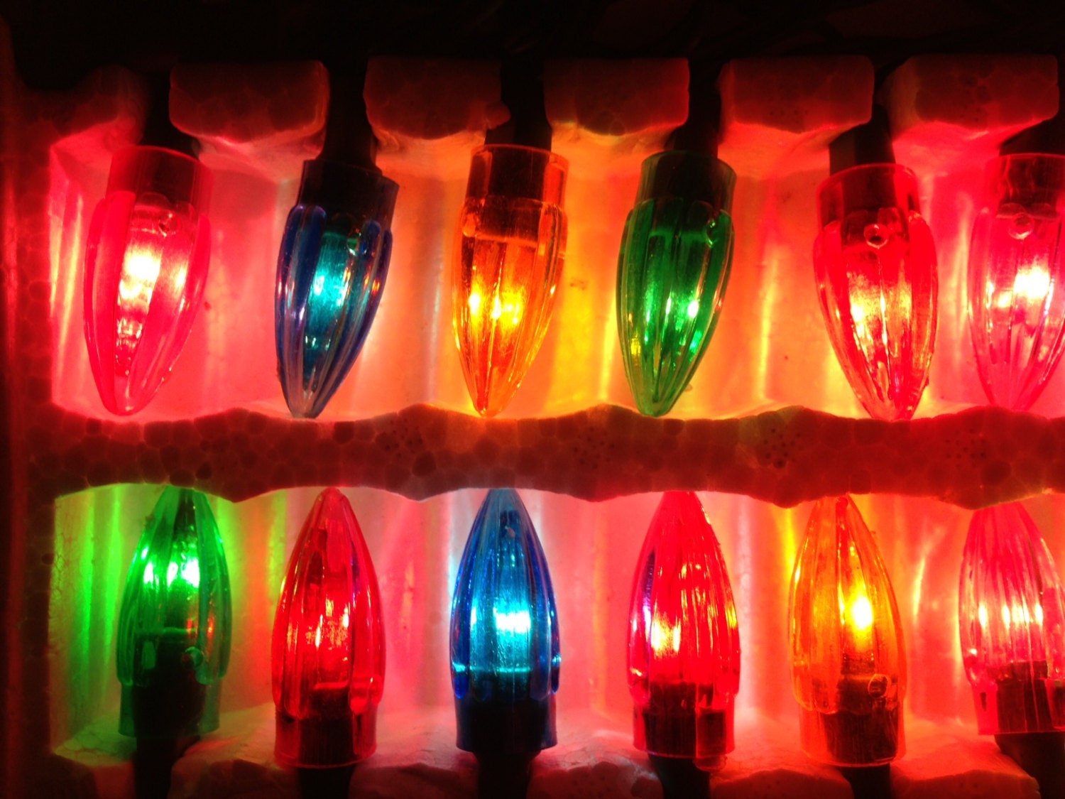 Vintage Christmas Lights, Indoor Outdoor Lights, Super Brite Fancy Set of 35, Plugs at both ends.