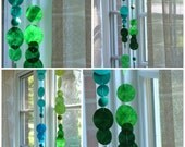 Green to Blue Ombre Suncatcher garland - felt balls and Lokta paper - light green teal aqua blue