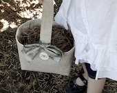 Heirloom Linen Flower Girl Basket (butterfly ceramic charm)