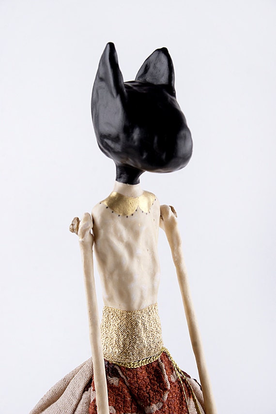Mixed Media  Clay Cat Art Doll Animal -Shani