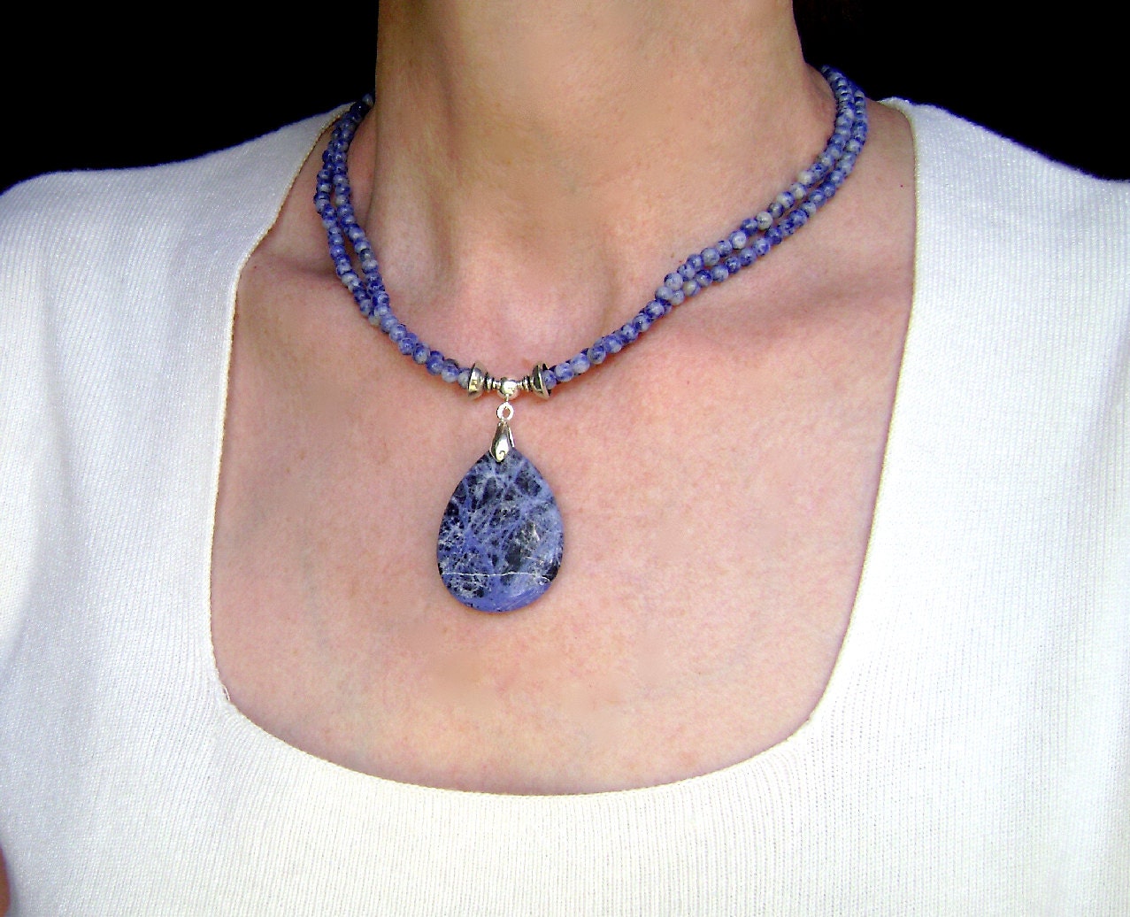 Sodalite Necklace, Gemstone Jewelry, Blue, Denim Stone, Dumorterite, Silver, White, Cobalt, Blue Jeans, Royal, Violet Blue, 370