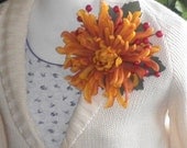 Spider Mum Brooch - Golden Yellow Silk Flower Pin - Flower Accessories