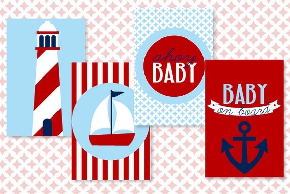 Blue and Red Nautical Baby Shower PRINTABLE 5X7 Party Signs by Love The Day Il_570xn