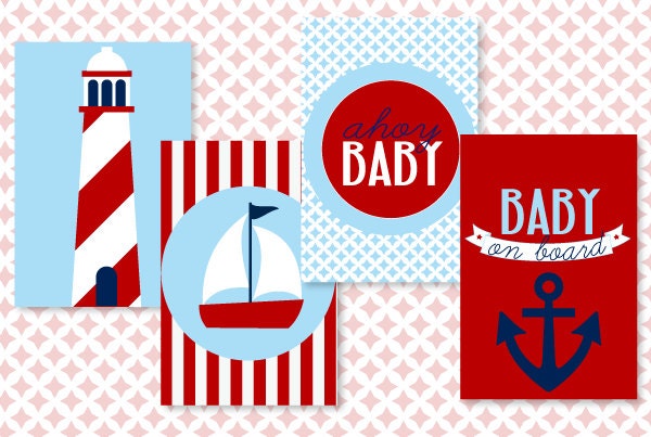Blue and Red Nautical Baby Shower PRINTABLE 5X7 Party Signs by Love The Day