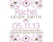 Baby Name Art, Nursery Wall Art, Birth Announcement, Art for Nursery, Children Artwork, Subway Art, Birth Stats Print, cottage floral