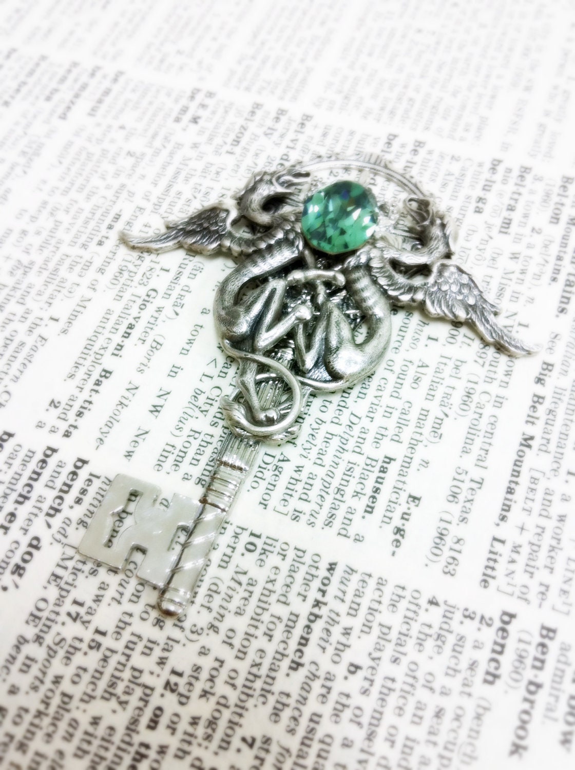 Basilique key pendant - Aged silver plated brass filigree Fantasy mythology inspired jewelry - Vintage victorian steampunk gothic style