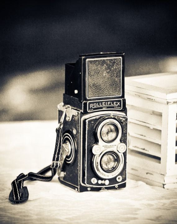 Photography Print of Vintage Rolleiflex Twin Lens Camera, Fine Art 8x10" Photo Print in vintage black and white