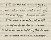Printable Uprint Wall Art, Typography, Shakespeare quote "Merchant of Venice" 8x10 sepia sheet music, book quotes, inspirational, vintage