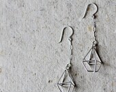 Geometric jewlery.  sterling silver earrings.  Tiny Diamonds