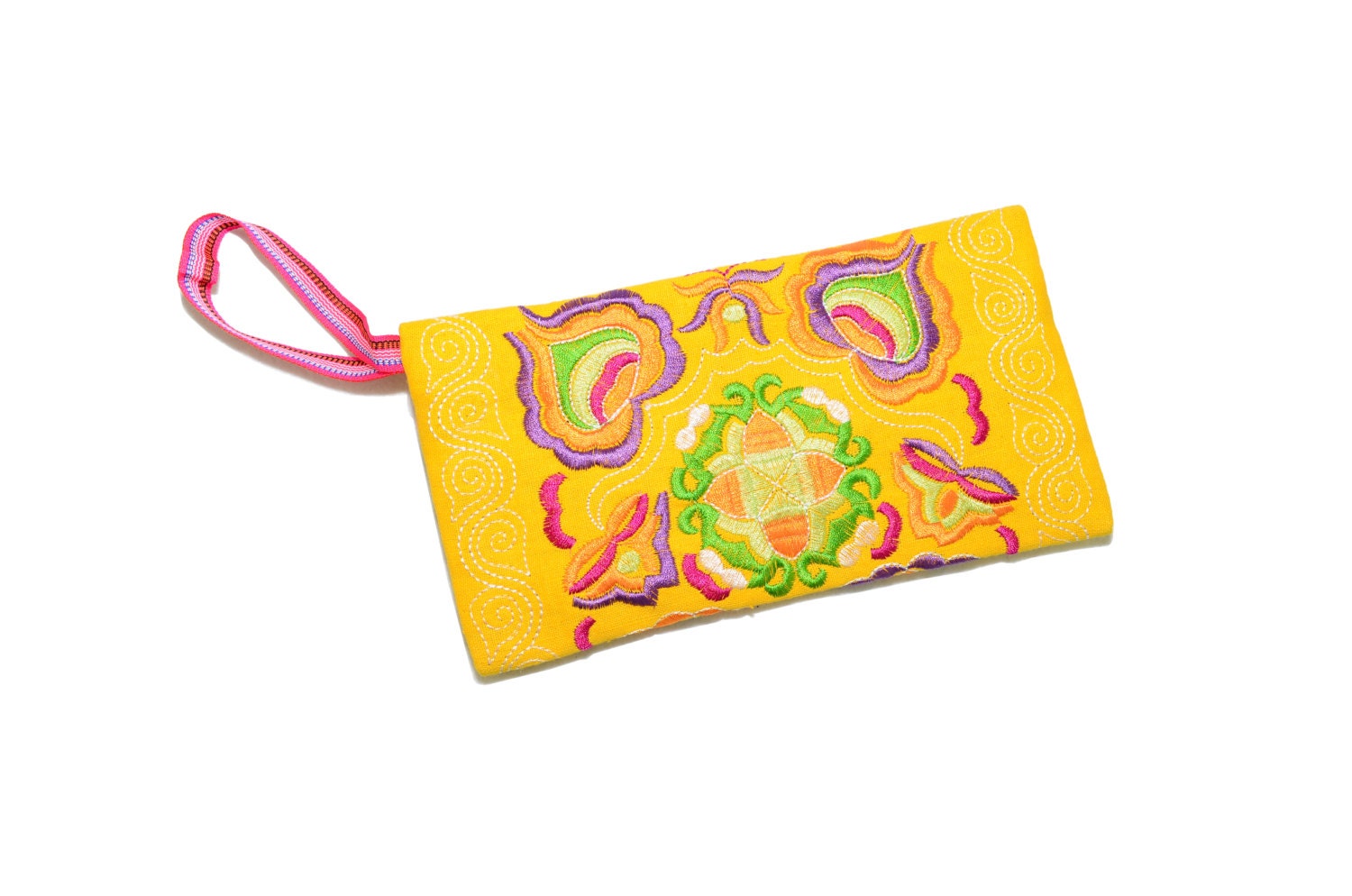 Embroidery purse,yellow women cotton wristlet bag,Chinese embroidery wallet,cellphone bag,coin bag, gift for her