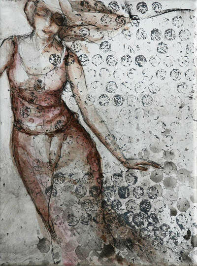Original acrylic painting - Ink, acrylic, pencil charcoal and collage on canvas/ woman /dance/ movement/ flow by Cristina Ripper