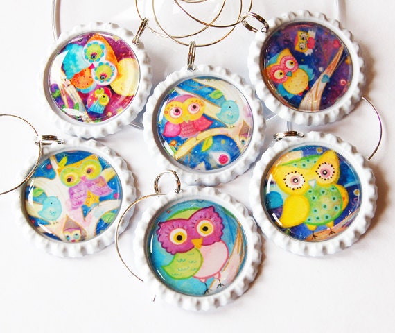 Owl Wine Charms, Owl charms, Wine Glass Charms, Wine Charms, Wine tags, entertaining, Owls, barware, Lauren Alexander, charm, birds (1488)
