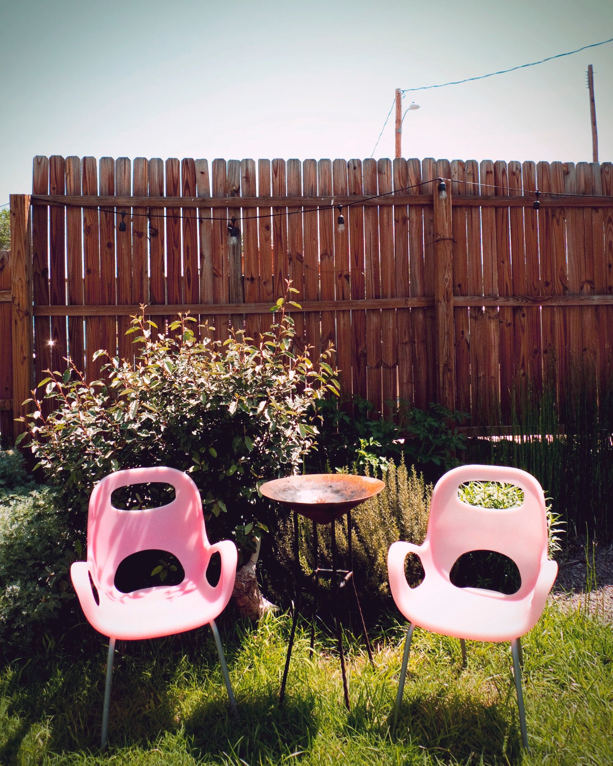 Summer Pink Chairs Photography-Funky Lawn Chairs for a Couple-Marfa Texas-Vintage Style Travel Photography-8x10