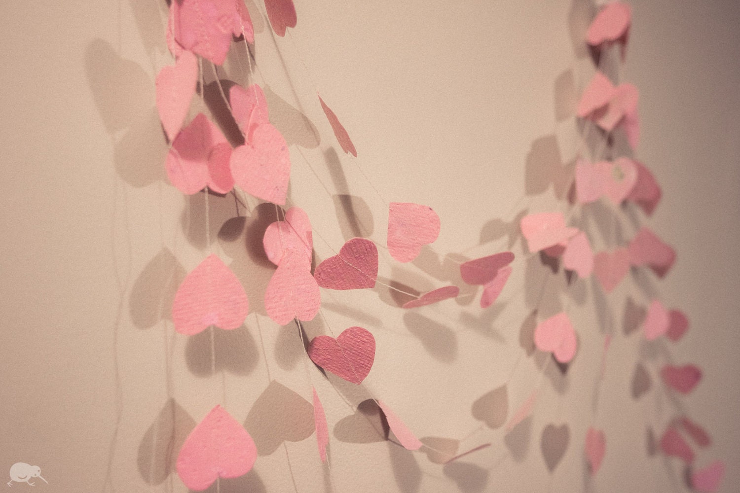 Pink Love Hearts Garland, HANDMADE PAPER, Bunting, Delicate, 20 ft / 6 m
