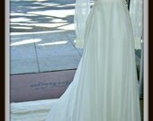 Vintage Wedding Gown with Train Beads Lace 1970s