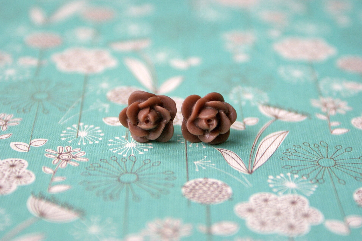 Chocolate Brown Floral Earrings Rose Cabochons