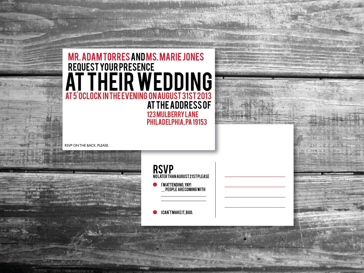 Red and Black DIY Do It Yourself Custom Printable Wedding Invitation Postcard