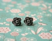 Gray Floral Earrings Rose Cabochons