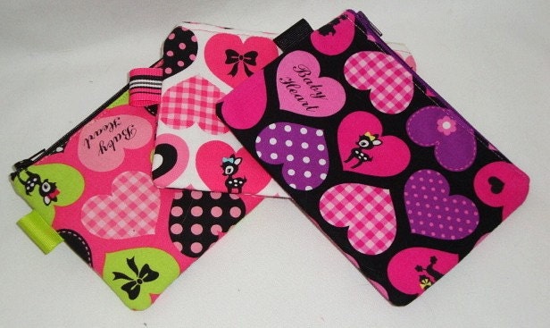 3 Pack Promo Padded Zippered Pouches -- Kawaii Deer Poodles & Hearts (Medium)
