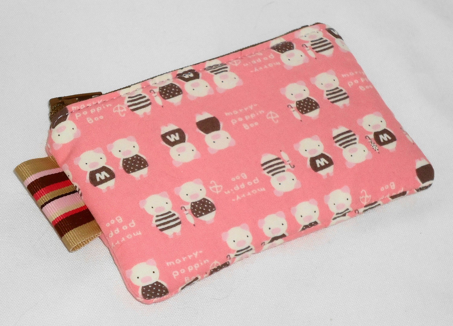 Preppy Piglets on Pink Padded Zippy Pouch  -- Camera Case/Small Wallet/Card Holder