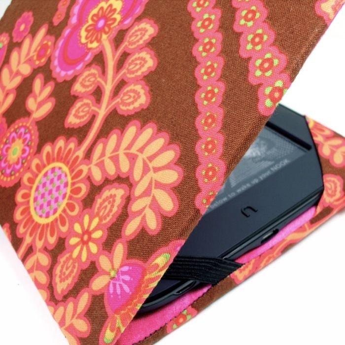 cute Nook Touch Cover or Nook Glowlight Cover, hot pink, orange, and brown floral nook cover