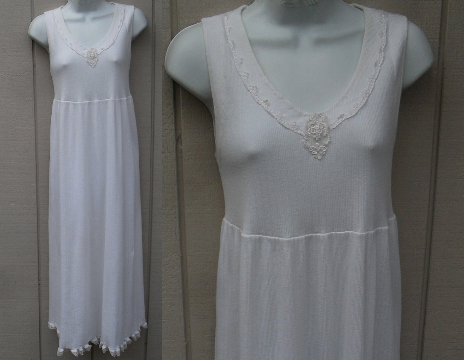 Cotton Knit Nightgown // vintage 1980s to 1990s Carole Hochman Country Nightgown
