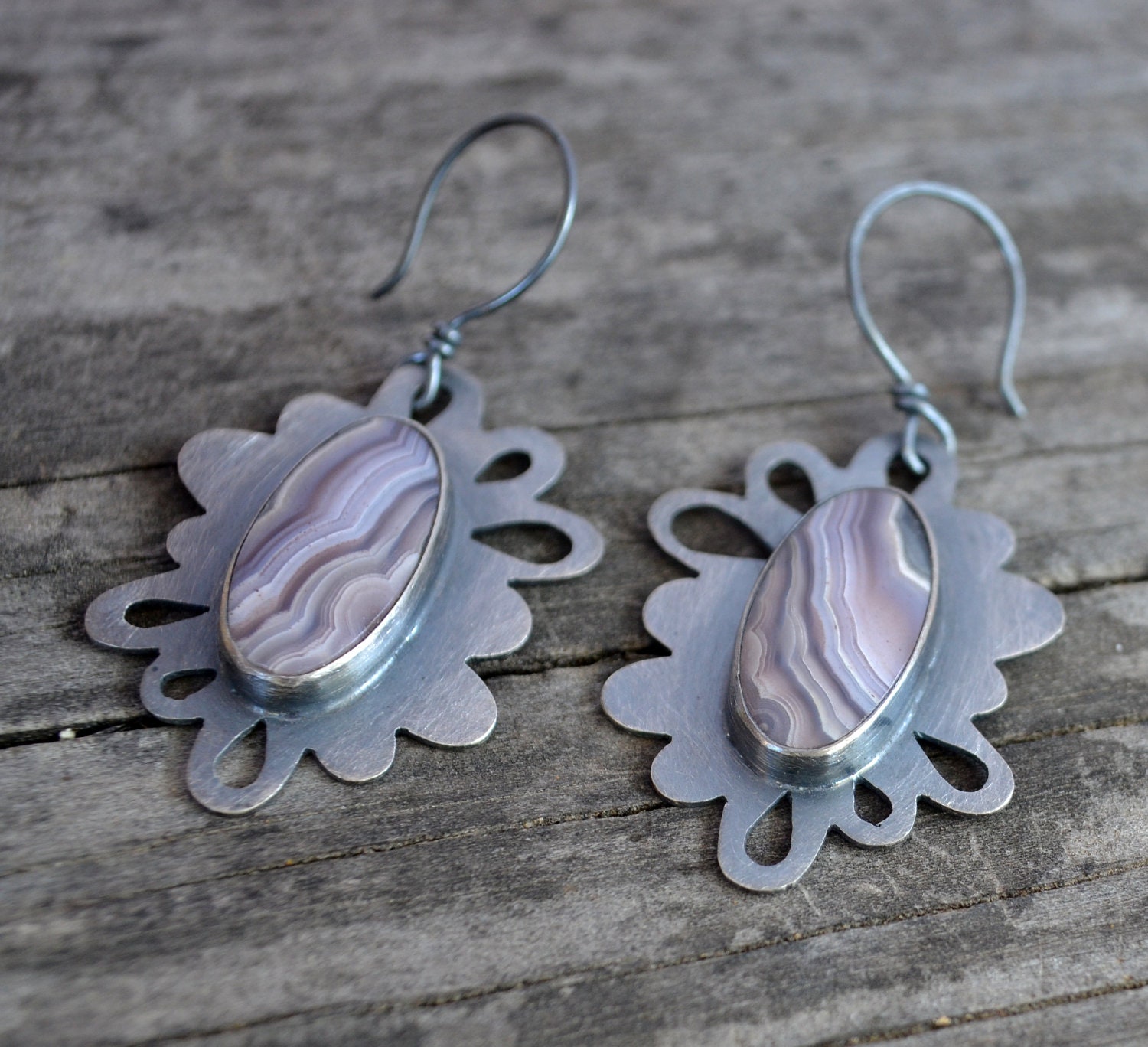 lupine earrings - sterling silver and agua nueva agate