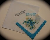 Hand Embroidered Handkerchiefs - Wedding Set - Bride and Groom Hankies Hand Embroidery