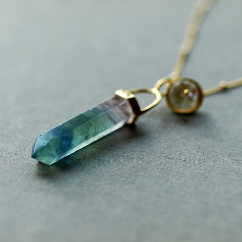 Fluorite Crystal Spear Necklace Gemstone Point Hippie Boho Jewelry