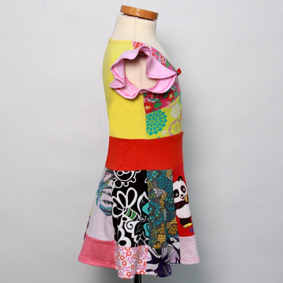 Upcycled Dress Handmade Recycled Twirl Knit dress Repurposed Pieced Tunic Size 2T /3T( Europ. size 122/128)