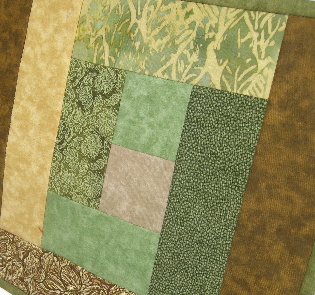 Earth Brown Yellow and Green Wallhanging or Half size Tablerunner