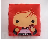 Decorative Mini Pillow, Kawaii Toy Pillow, Stuffed Doll - Red Kokeshi Geisha