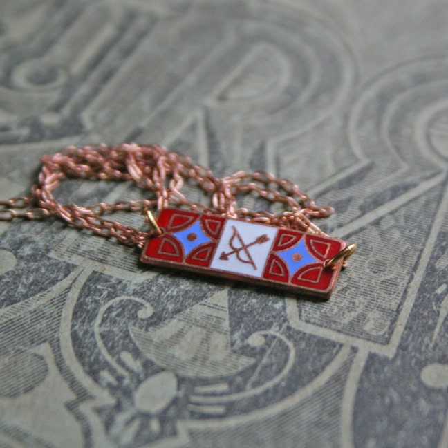 sagittarius zodiac necklace - vintage enamel art nouveau pendant