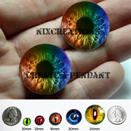 Taxidermy Glass Eyes - 20mm - Rainbow Human Doll Eyeball Flat Cabochons for Steampunk Jewelry and Pendant Making