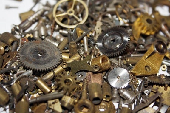 1 oz  - 28 grams - 200 plus pieces - Vintage Steampunk Watch Parts Gear Cogs Dials Supplies Lot