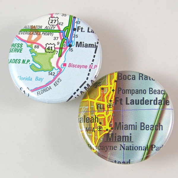Miami Map Pinback Buttons