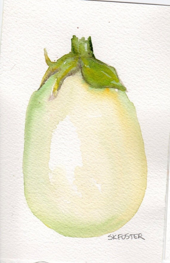 White Eggplant watercolor painting, 4 x 6 Original ART, vegetable series