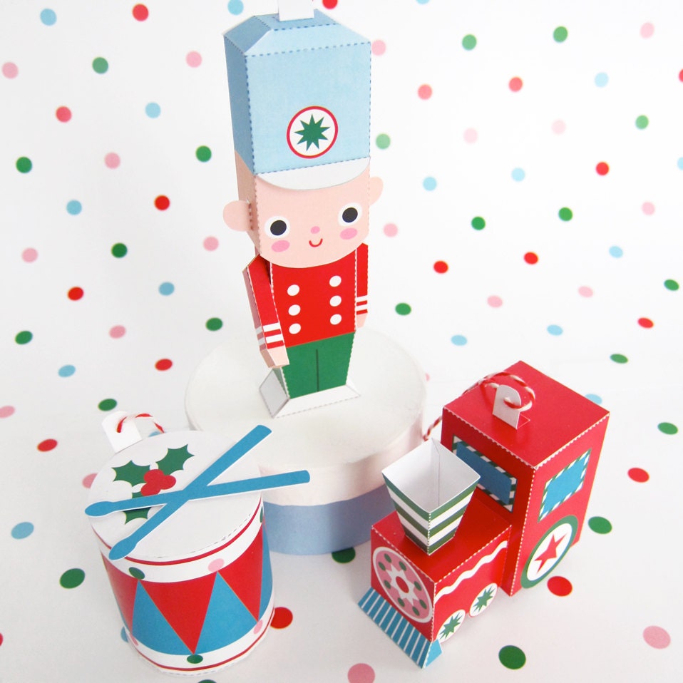 Toy Soldier, Train, Drum Ornaments Printable Paper Christmas Crafts