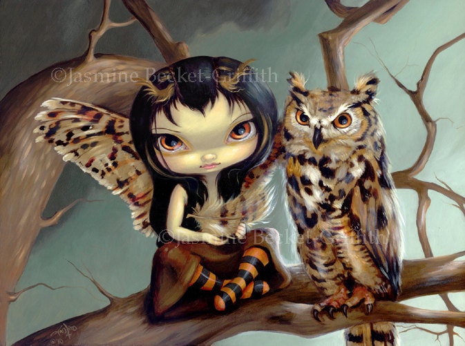 Owlyn great horned owl fairy art print by Jasmine Becket-Griffith 8x10