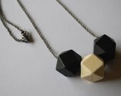 Faceted Geometric Necklace - 3 Black and White Wooden Beads