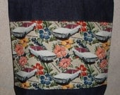New Large Denim Tote Bag Handmade with Ford Mustang Car Fabric