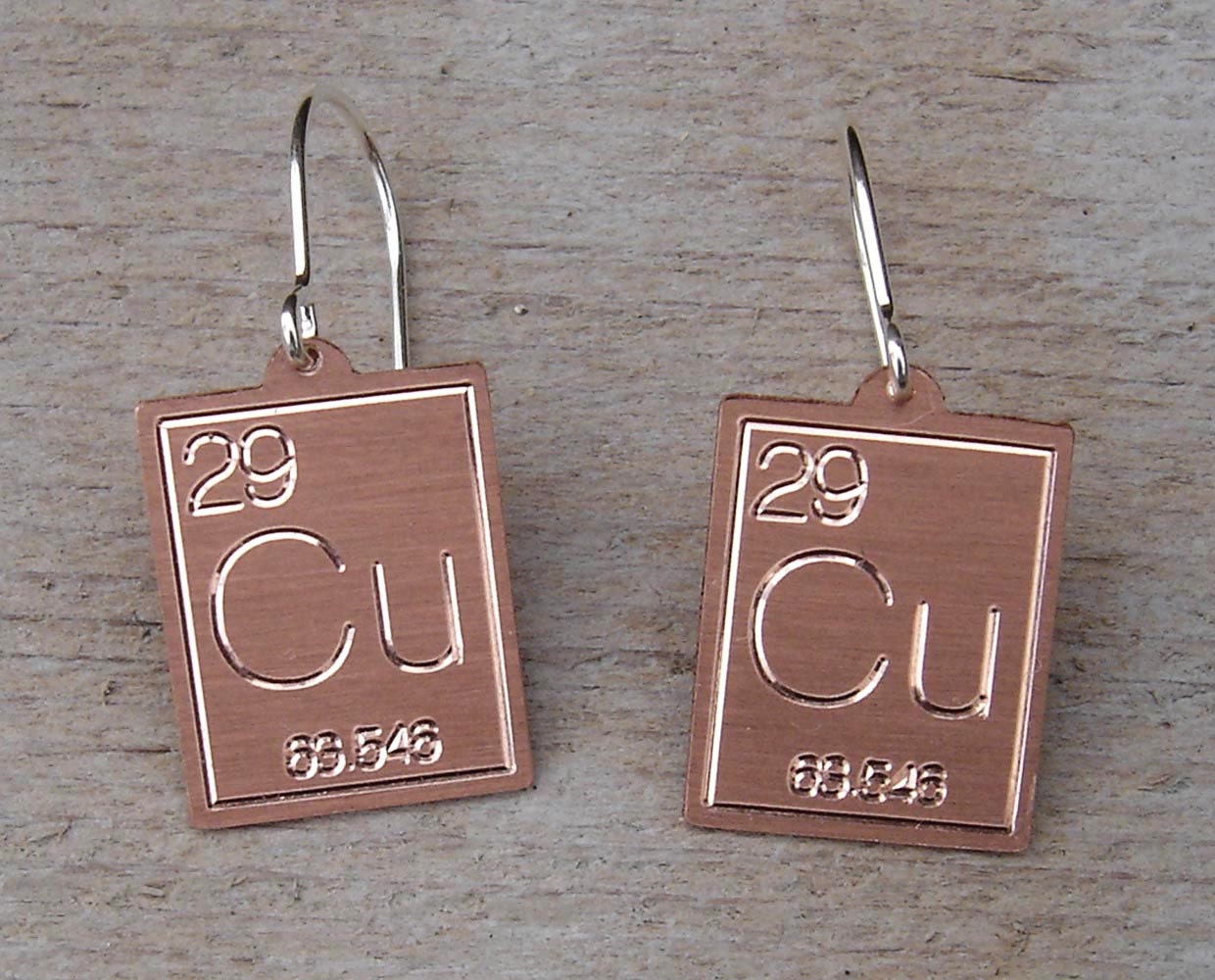 Atomic Symbol for Copper Earrings - Periodic Table Science Jewelry