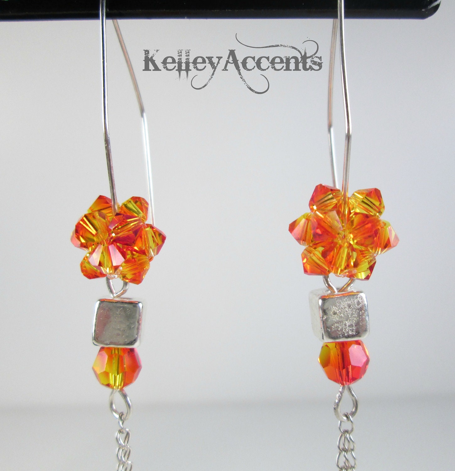 Orange Dangle Earrings - Silver Fireball Earrings