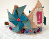 pinwheel crown- girl birthday crown - waldorf dress up crown- personalized birthday crown