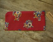 lined zipper pouch, maroon vintage floral pattern