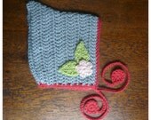 Pixie Bonnet Flower Baby Hat Beanie Wool Alpaca Cashmere Grey Gray Red Crochet Handmade FREE SHIPPING
